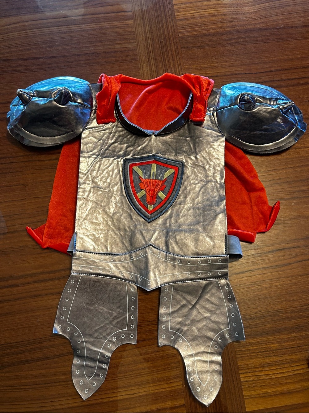 Kids Lego Red and Silver Knight Costume with Shoulder Pauldrons